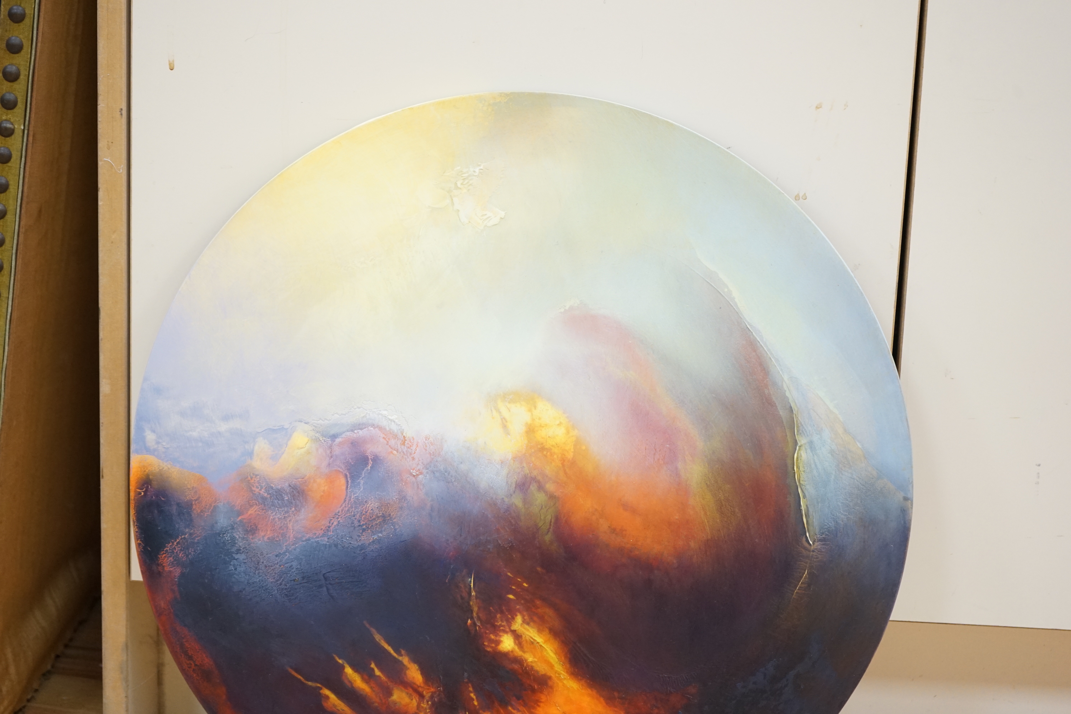 Marco Crivello (Contemporary) abstract oil on tondo panel, ‘Breathing ground’, signed and dated 2010 verso, 51cm in diameter, unframed